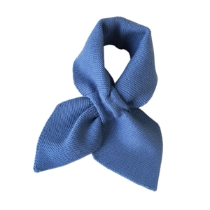 Thick knitted cross scarf in dusty blue for women, warm winter neck wrap with bow knot style