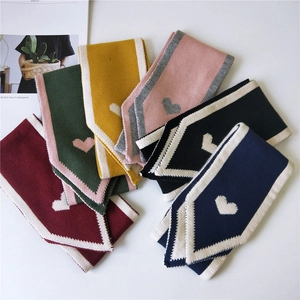 Knitted Heart Pattern Scarf For Women Soft Warm Winter Neck Warmer Contrast Color Pointed End Korean Style Fashion Accessories