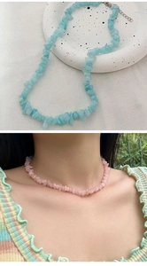 Detail of bohemian irregular natural stone necklace with adjustable lobster clasp