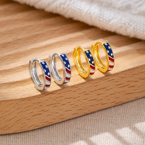 USA Flag Hoop Earrings Copper Enamel Stars And Stripes Patriotic Jewelry For Women