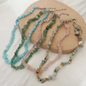 Natural Stone Crushed Gemstone Necklace Stainless Steel Irregular Bead Choker Bohemian Handmade Jewelry For Women