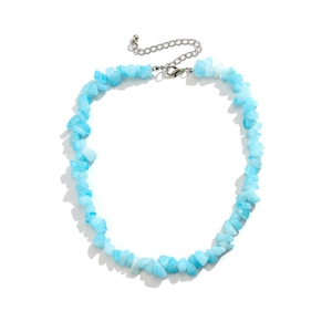 Irregular light blue natural stone chip necklace with adjustable silver extension chain