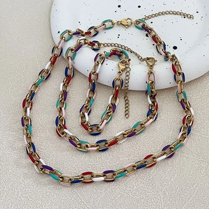 Collier Chaîne En Émail Coloré Acier Inoxydable Plaqué Or Géométrique Mode Bijoux Hip Hop Pour Femmes