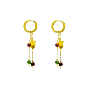 Orecchini boho con nappine, stelle dorate e perline colorate in stile vintage