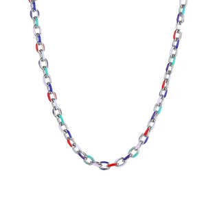 Collier chaîne à maillons émaillés colorés en acier titane au design géométrique hip hop