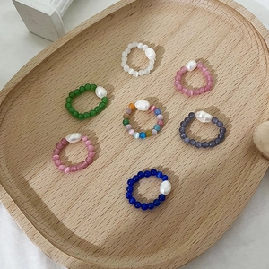 Baroque pearl cat eye beaded ring set in various colors with elegant vintage style