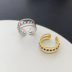Bohemian colorful dripping oil open rings in gold and silver finish with grain texture