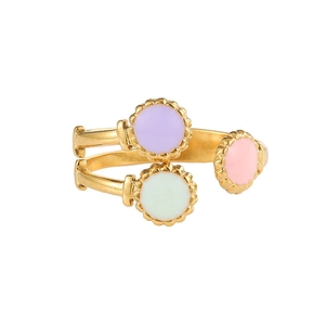 Bague ajustable en acier doré avec points en émail pastel coloré pour femme style chic