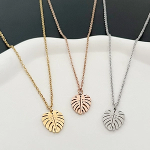 Collier Pendentif Feuille Monstera Acier Inoxydable 304 Ajouré Tropical Miroir Bijoux Pour Femmes Minimaliste