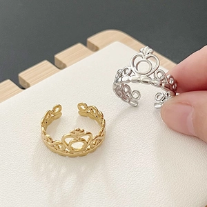 Anillos de corona retro franceses en acero inoxidable oro y plata con banda ajustable