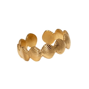 Minimalist 18k gold stainless steel shell ring with textured scallop pattern for women