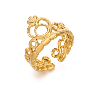 Anillo de corona vintage francés de acero inoxidable en acabado oro 18K ajustable