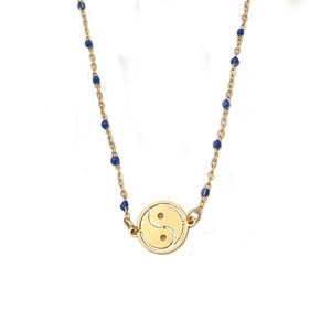 Minimalist gold Tai Chi Yin Yang pendant necklace with blue beads for women