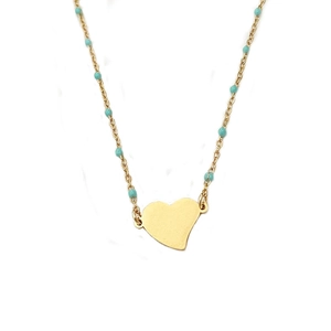 Elegant gold stainless steel heart pendant bracelet with turquoise beads for women