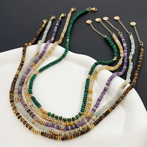 Handmade natural semi-precious gemstone beaded necklace with golden spacers and lobster clasp