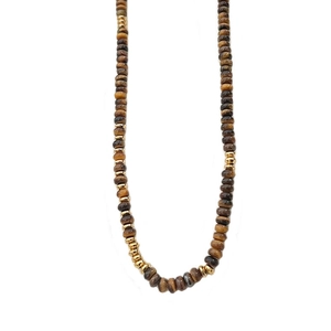 Handmade tiger eye bead necklace with gold spacers in a retro U-shaped layout