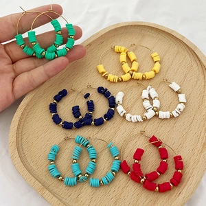 Bohemian colorful heishi bead stainless steel hoop earrings in diverse vibrant styles