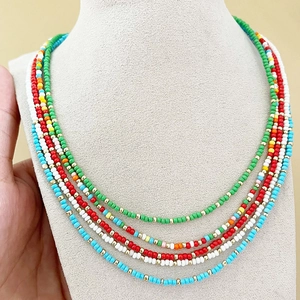 Seed Bead Necklace With Alloy Lobster Clasp Handmade Colorful Bohemian Style For Women Summer Jewelry
