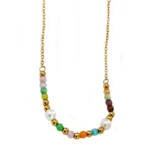 French vintage heart necklace with colorful cat eye beads and gold titanium chain