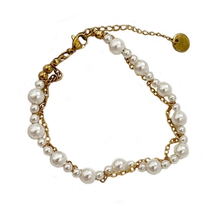 Bracelet perles en acier inoxydable doré avec perles de tailles variées et fermoir mousqueton