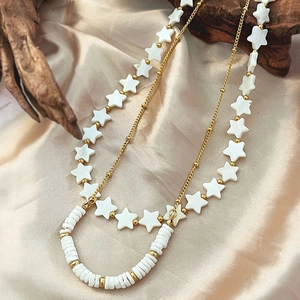 Double Layered Necklace Featuring Star Shell Beads And Stainless Steel Retro French Style Elegant Niche Jewelry For Women