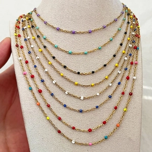 Vintage Stainless Steel Colorful Enamel Drip Oil Bead Necklace For Women Minimalist Adjustable Clavicle Chain Jewelry