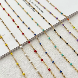 Minimalist gold chain necklace with colorful enamel beads in vintage bohemian style