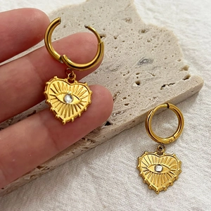 Goldene Herzohrringe mit Kristall-Evil-Eye-Anhänger aus 18K vergoldetem Edelstahl