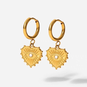 Ohrringe aus 18K vergoldetem Edelstahl mit Herzanhänger, Teufelsauge und Zirkonia