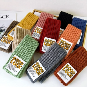 Knitted Scarf Ribbed Woolen Warm Winter Neck Warmer Fashion Good Luck Patch Solid Color For Women Students Outdoor