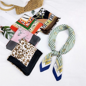 70cm square silk scarf with leopard and zebra print patterns for versatile women's styling