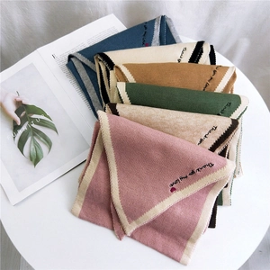 Knitted Scarf Soft Warm Winter Neck Wrap Heart Embroidery Lettering Contrast Edge Long Fashion Shawl For Women