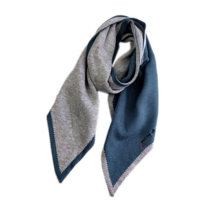Navy and grey two-tone knit scarf with you my love embroidery and heart detail