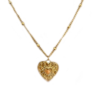 French style heart pendant necklace and earrings set in gold-plated stainless steel