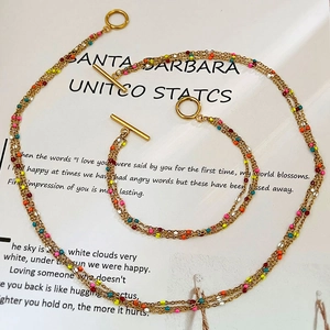 Colorful multi-layer 18K gold stainless steel necklace and bracelet set with OT toggle clasp