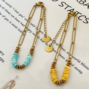 Colorful bead and gold stainless steel paperclip chain bracelet for women