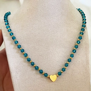 Collier Perles Pendentif Coeur Acier Inoxydable Plaqué Or Perles Cristal Facettées Chaîne Clavicule Bijoux Pour Femmes