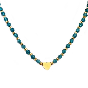 Collier de perles vertes avec pendentif cœur plaqué or 18 carats pour femme chic
