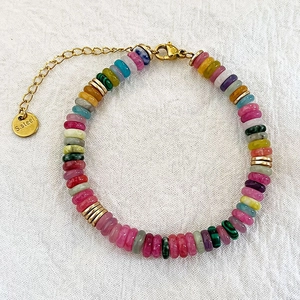 Böhmisch Mehrfarbig Naturstein Perlenkette Armband Für Damen Handgemacht Heishi Scheibe Edelstahl Schmuckset