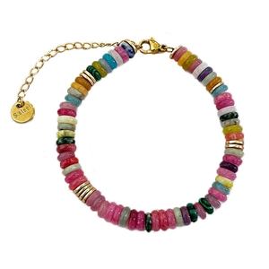 Buntes Perlenarmband mit goldenem Edelstahl-Karabinerverschluss für Damen