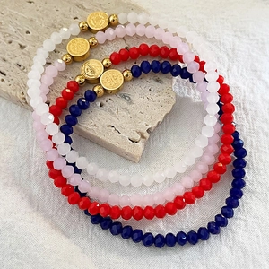 Bracelet Perles Fait Main Perles Verre Facettées Colorées Charme Médaille Saint Benoît Acier Inoxydable Bijoux Religieux Femmes