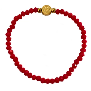 Bracelet élastique à perles rouges avec pendentif médaille de Saint-Benoît