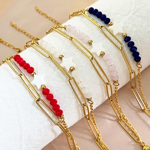 18K gold stainless steel beaded double-layer bracelets with star pendants and stones