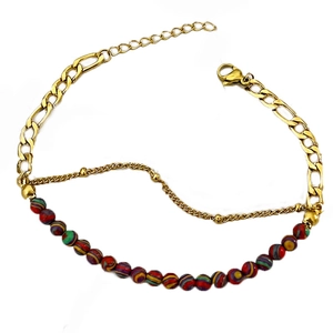Double-layer gold stainless steel bracelet with colorful striped natural stone beads