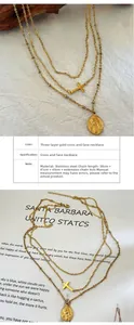 Detailed specs of 18k gold layered stainless steel necklaces with religious pendants