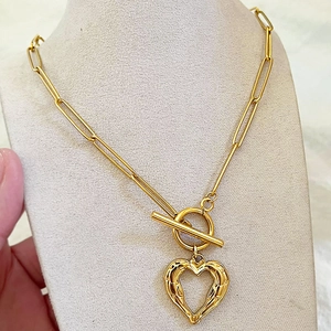 Collana Con Pendente A Cuore In Acciaio Inossidabile Placcato Oro Chiusura A T Catena A Graffetta Gioielli Retro Per Donna