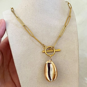 Collana Con Ciondolo A Conchiglia In Acciaio Inossidabile Per Donna Catena A Graffetta Con Chiusura A Gancio Stile Bohémien