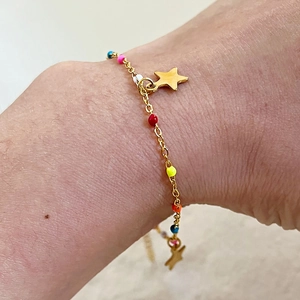 Bohemian colorful beaded stainless steel bracelet with gold star charms for women