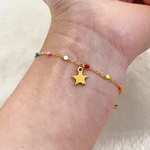 Bohemian gold stainless steel star bracelet with colorful enamel beads for women
