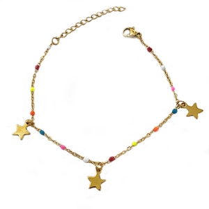 Bohemian gold stainless steel star bracelet with vibrant multi-colored beads for women